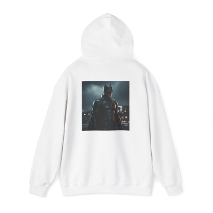 Batman Graphic Hoodie — Gold Bat Emblem Front & Night Vigil Back