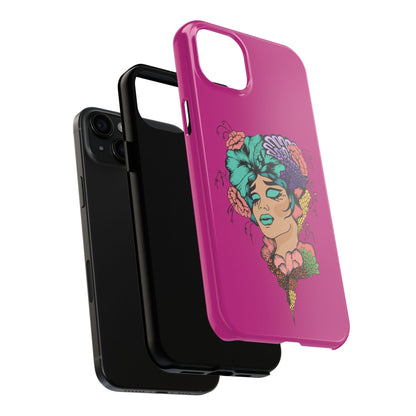 Floral Muse Tough Phone Case — Bold Pink Artistic Portrait Phone Cover