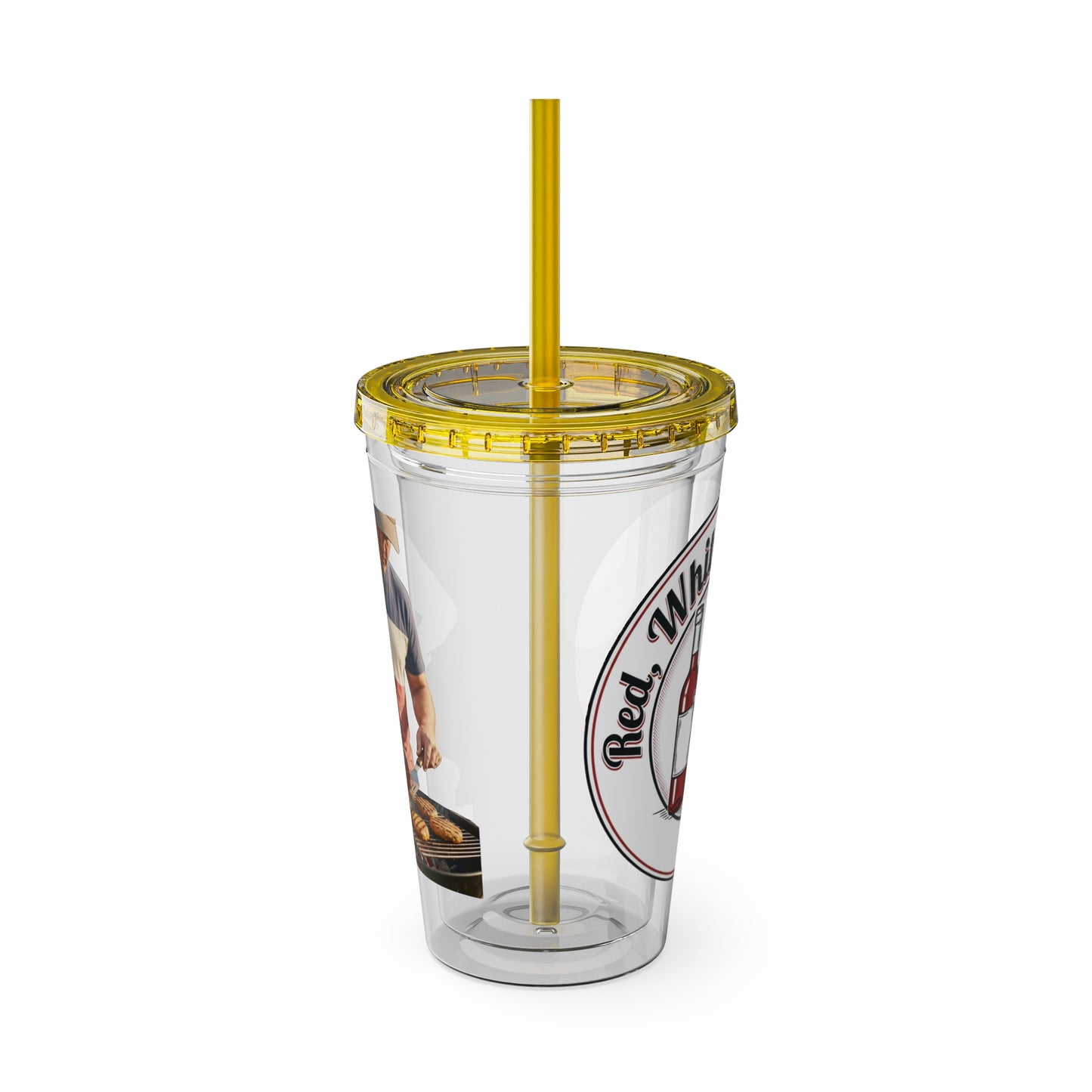 16oz Sunsplash Tumbler with Straw — Beach BBQ Graphic Travel Cup