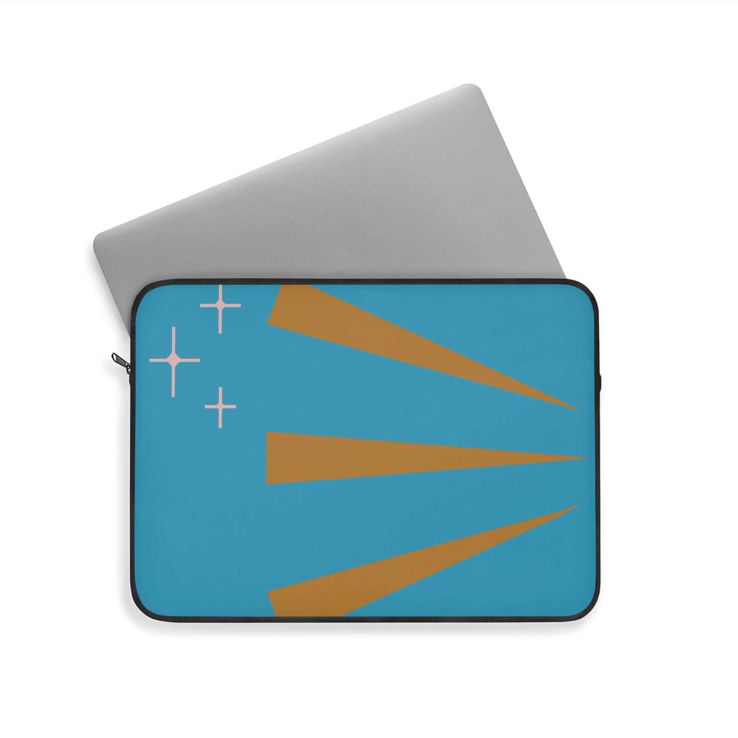 Retro Sunburst Laptop Sleeve — Mid-Century Blue & Gold Design