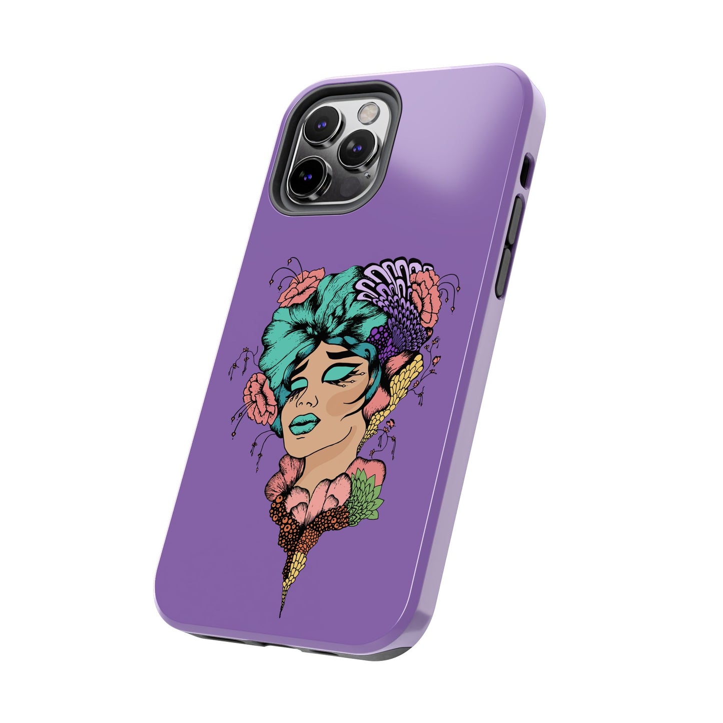 Floral Dreamer Tough Phone Case — Purple Artistic Woman Illustration, Protective iPhone Cover