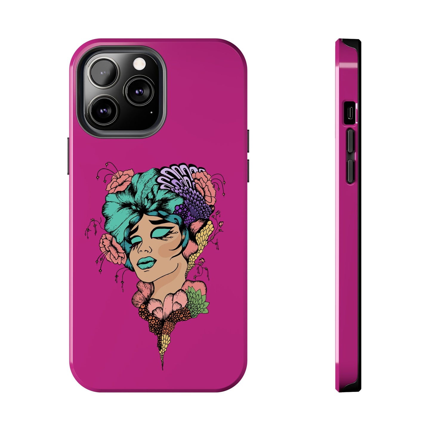 Floral Muse Tough Phone Case — Bold Pink Artistic Portrait Phone Cover