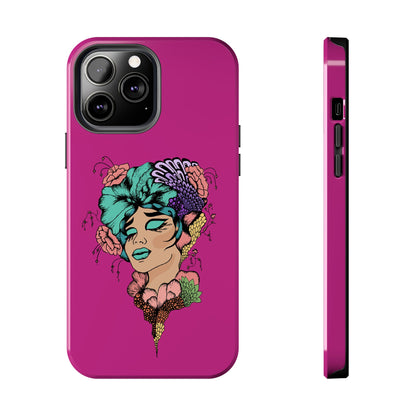Floral Muse Tough Phone Case — Bold Pink Artistic Portrait Phone Cover