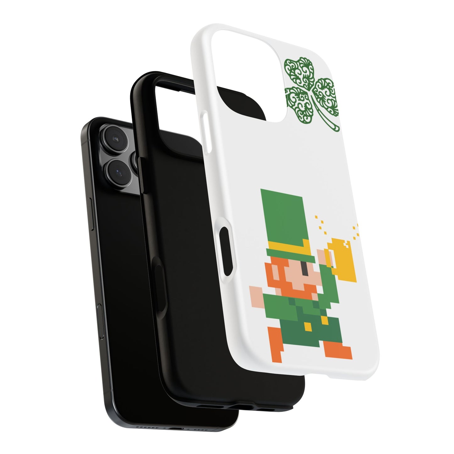 St. Patrick’s Pixel Leprechaun Phone Case — Cute Retro Gaming Clover Design