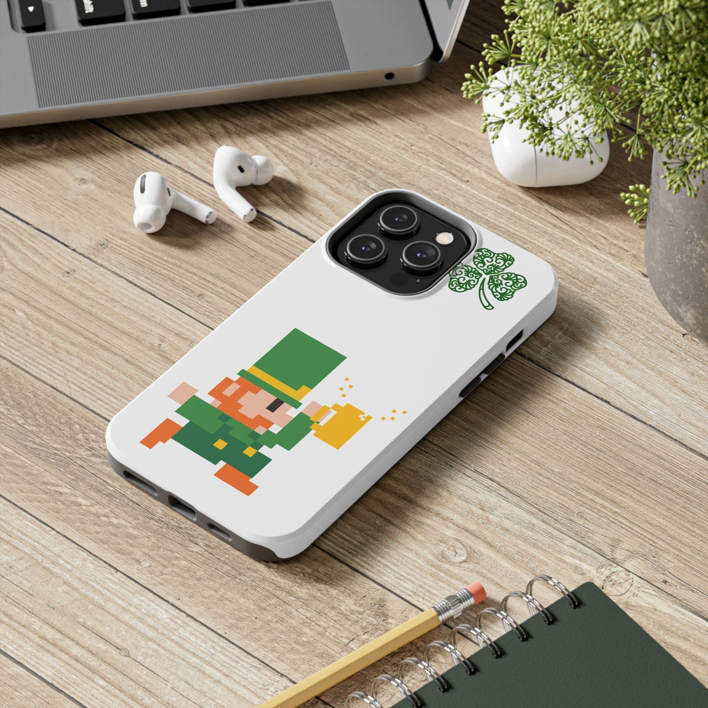 St. Patrick's Pixel Leprechaun Tough Phone Case — Shamrock & Beer Mug