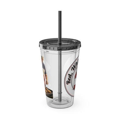 16oz Sunsplash Tumbler with Straw — Beach BBQ Graphic Travel Cup