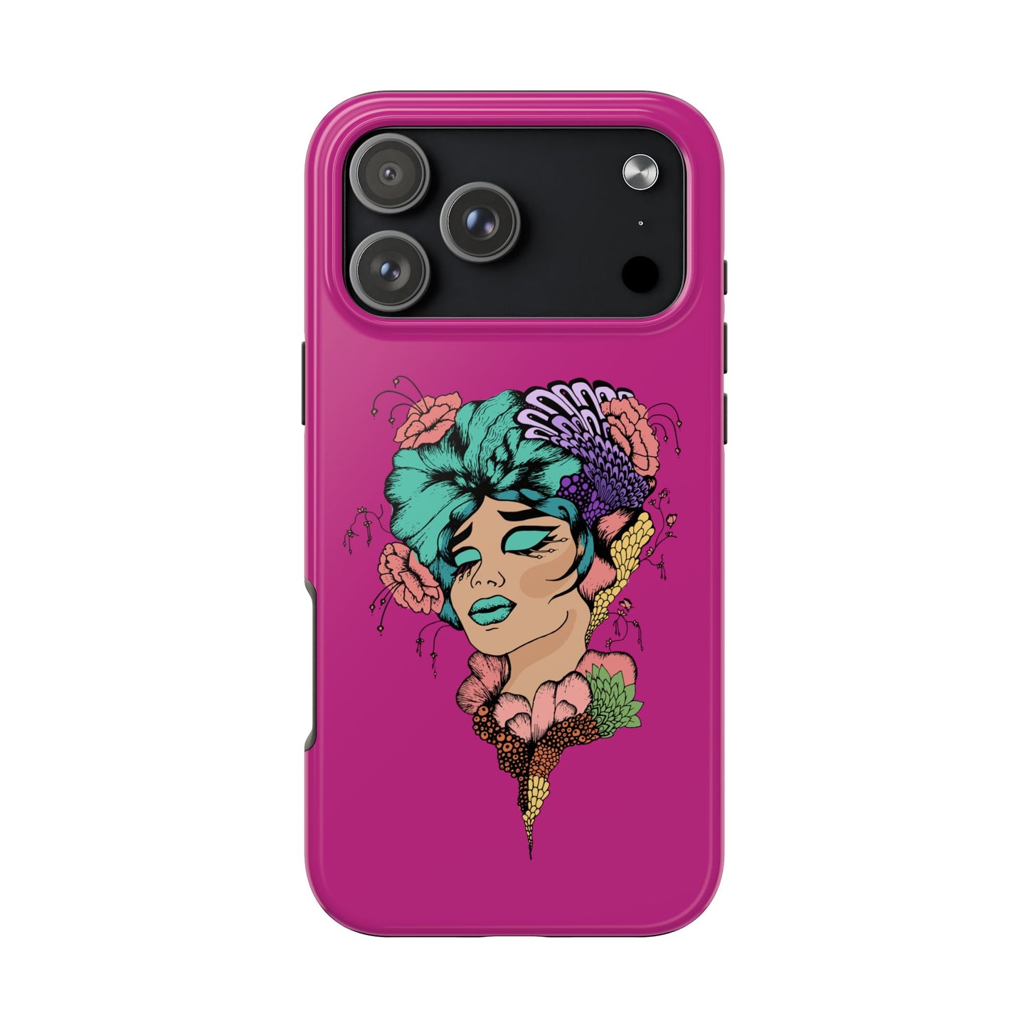 Floral Muse Tough Phone Case — Bold Pink Artistic Portrait Phone Cover