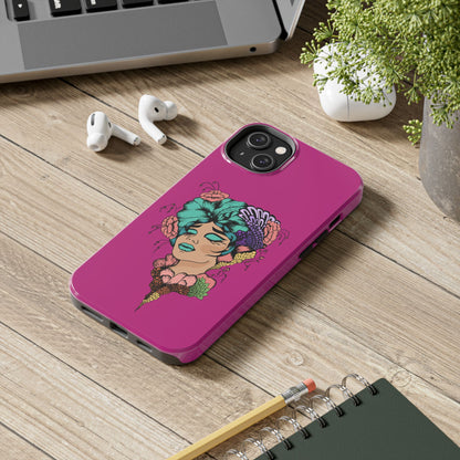 Floral Muse Tough Phone Case — Bold Pink Artistic Portrait Phone Cover