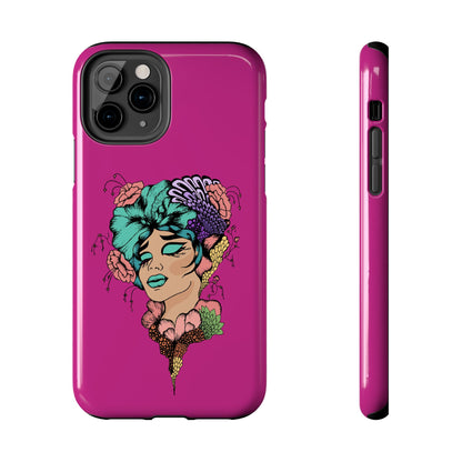 Floral Muse Tough Phone Case — Bold Pink Artistic Portrait Phone Cover