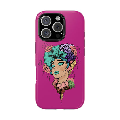 Floral Muse Tough Phone Case — Bold Pink Artistic Portrait Phone Cover