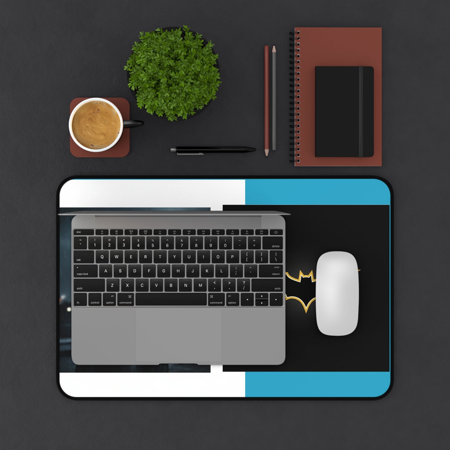 Batman Desk Mat — Dark Knight Gaming & Office Mouse Pad with Gold Bat Emblem