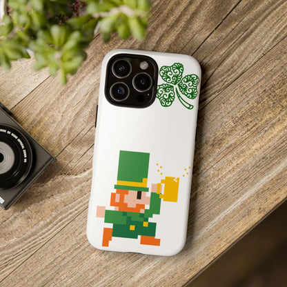 St. Patrick’s Pixel Leprechaun Phone Case — Cute Retro Gaming Clover Design