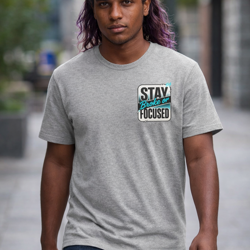 Stay Focused / Built Not Given Fitness T‑Shirt — “Stay Broke or Focused” Motivational Gym Tee
