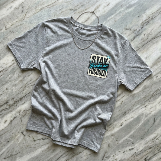 Stay Focused / Built Not Given Fitness T‑Shirt — “Stay Broke or Focused” Motivational Gym Tee