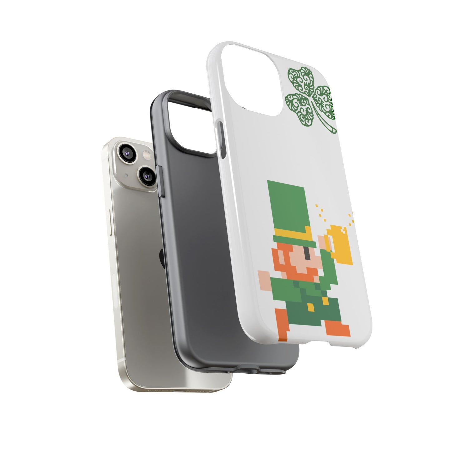 St. Patrick’s Pixel Leprechaun Phone Case — Cute Retro Gaming Clover Design
