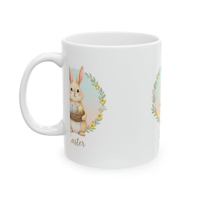 Easter Bunny Ceramic Mug - Cute Bunny Holding Easter Eggs (11oz & 15oz)