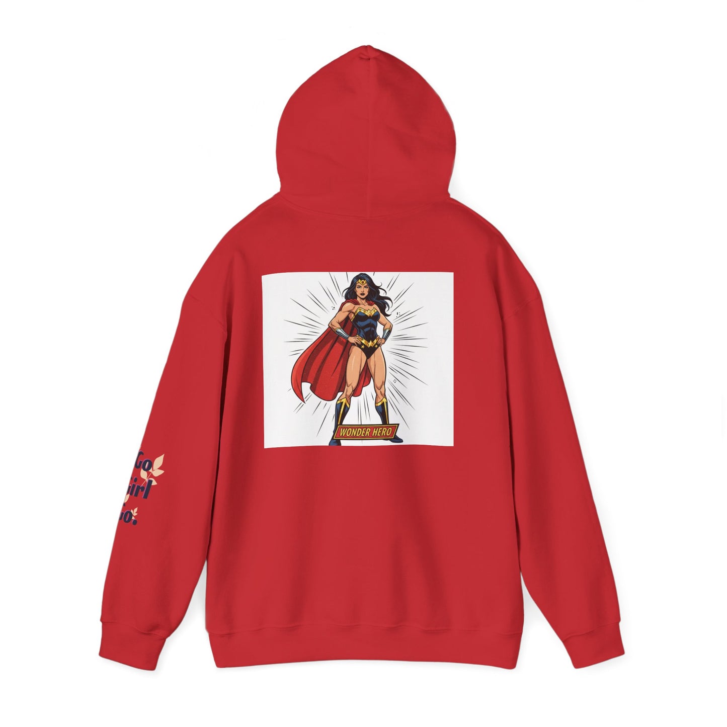 Wonder Woman Hoodie — Vintage Superhero Graphic Sweatshirt ('Go girl' sleeve)