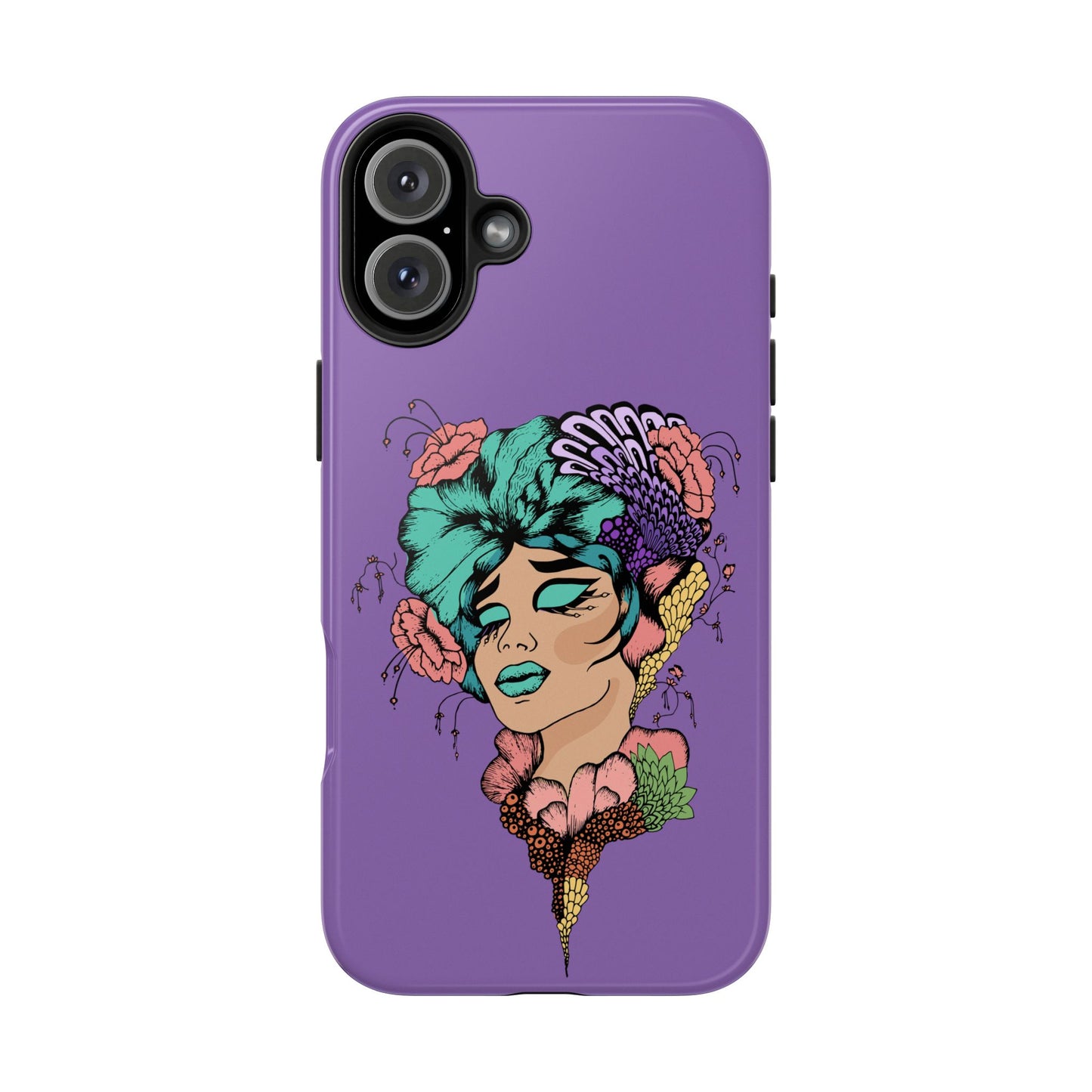 Floral Dreamer Tough Phone Case — Purple Artistic Woman Illustration, Protective iPhone Cover