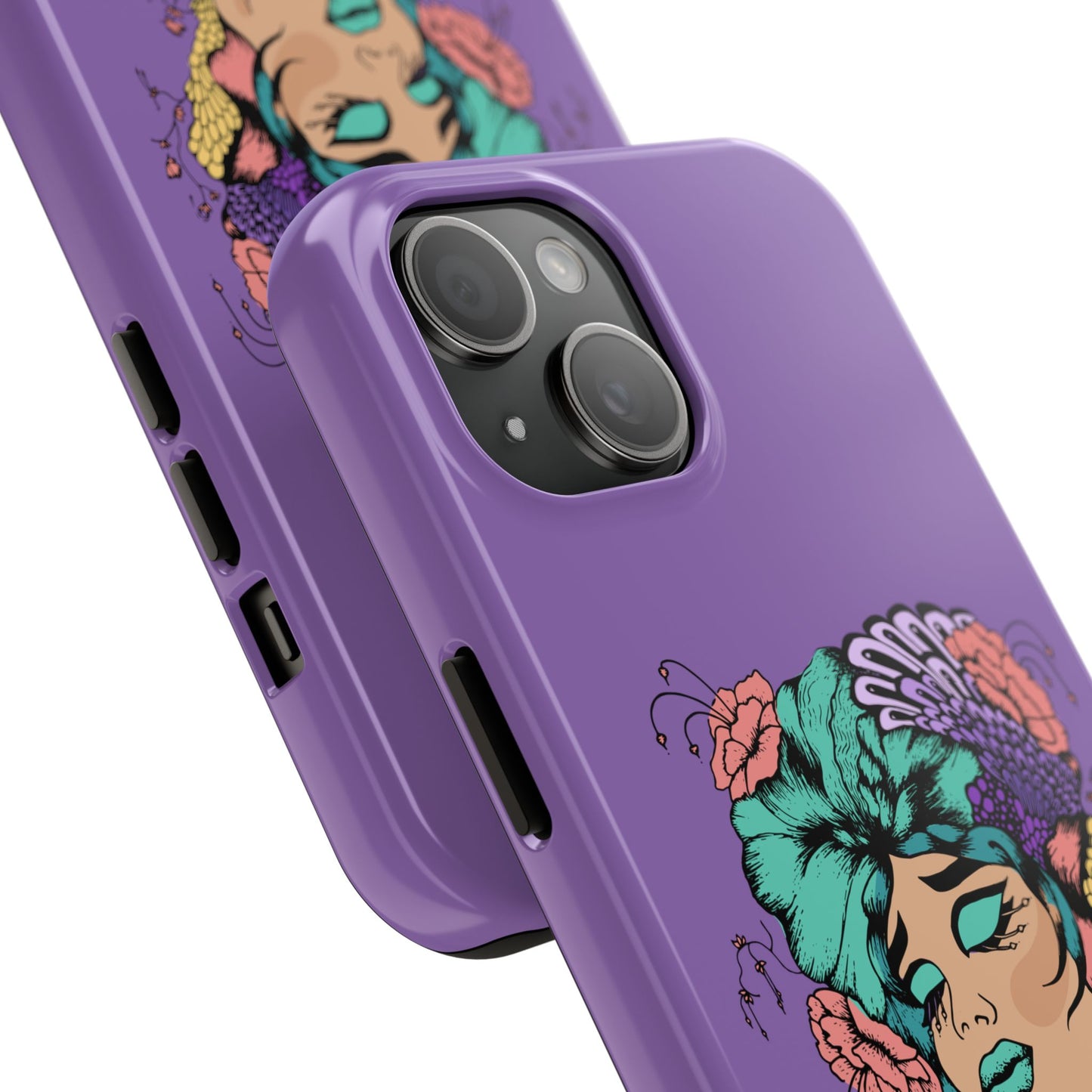 Floral Dreamer Tough Phone Case — Purple Artistic Woman Illustration, Protective iPhone Cover