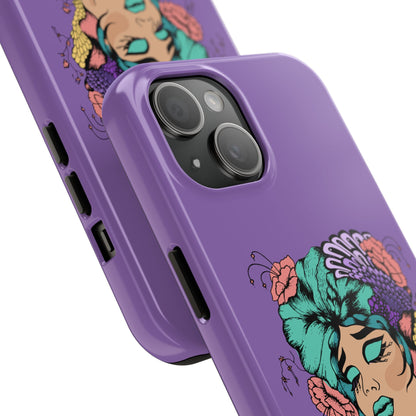 Floral Dreamer Tough Phone Case — Purple Artistic Woman Illustration, Protective iPhone Cover