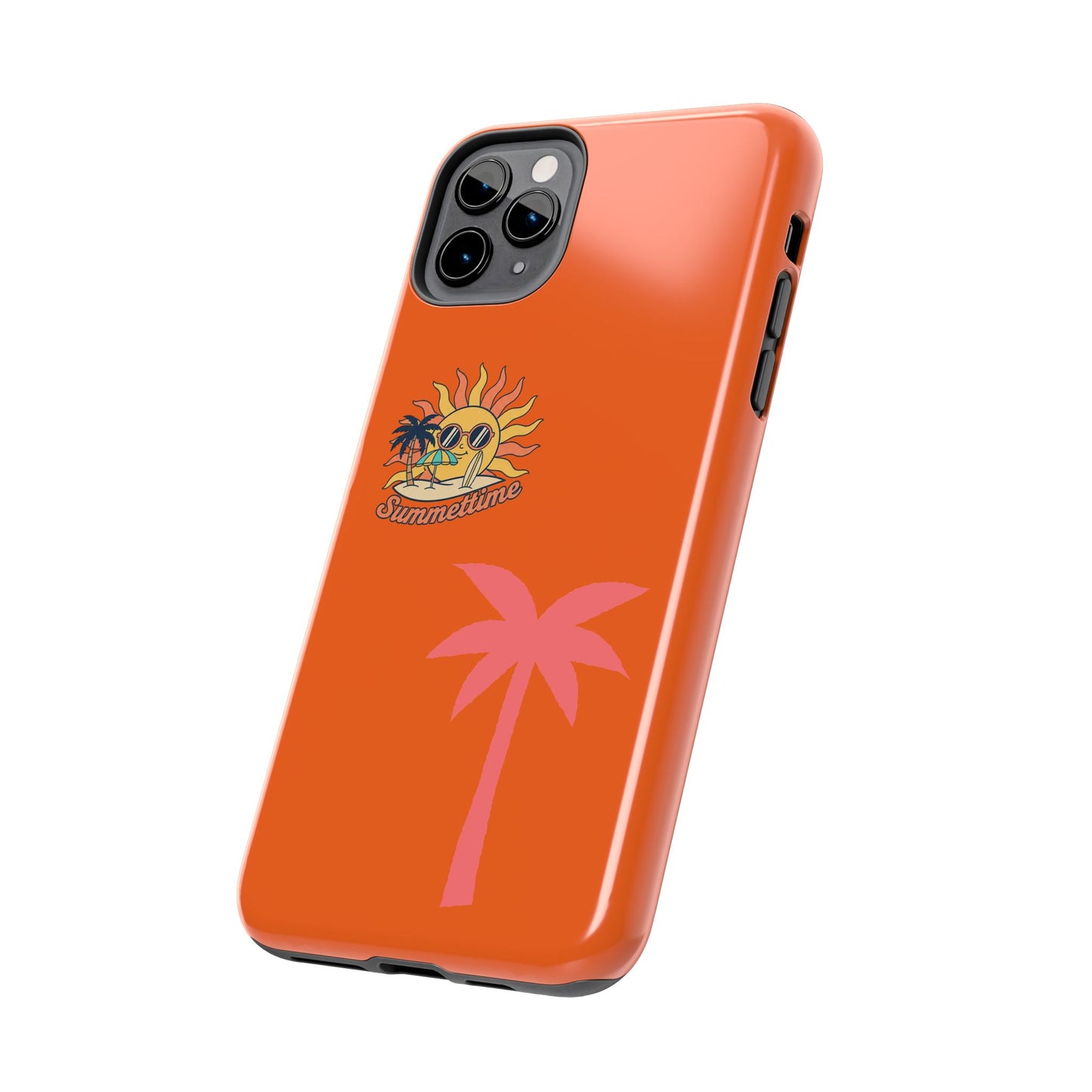 Summertime Palm Tough Phone Case — Retro Sun & Pink Palm Tropical Protective Cover
