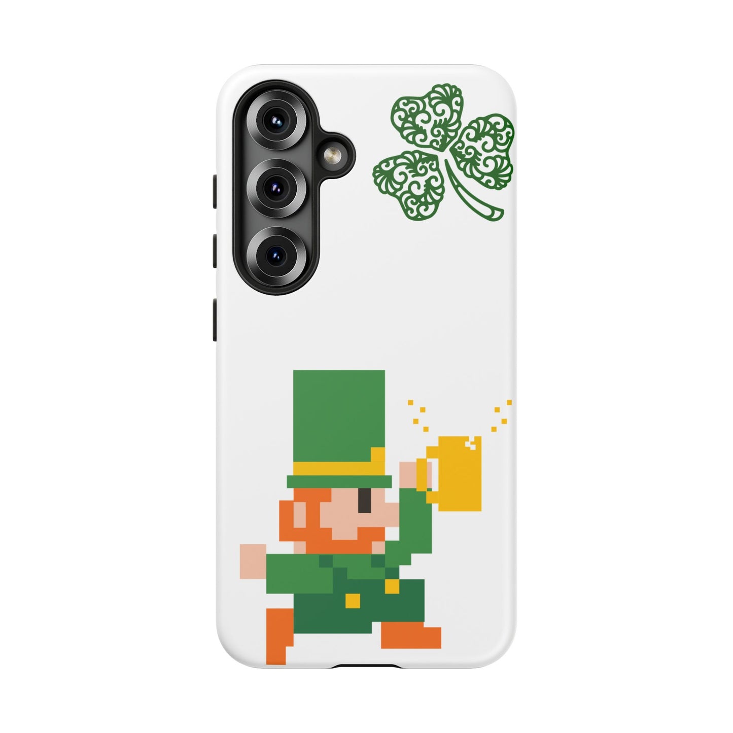 St. Patrick’s Pixel Leprechaun Phone Case — Cute Retro Gaming Clover Design