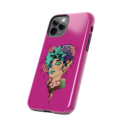 Floral Muse Tough Phone Case — Bold Pink Artistic Portrait Phone Cover