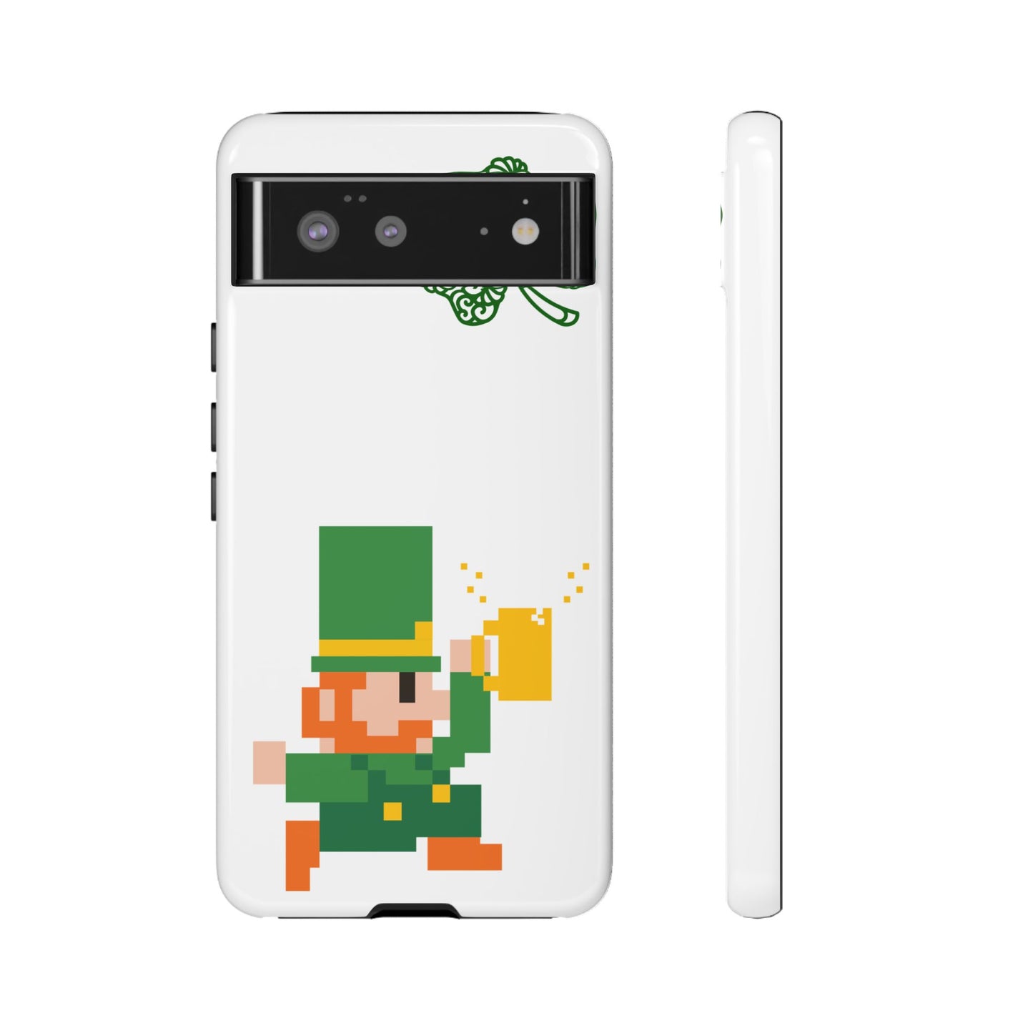 St. Patrick’s Pixel Leprechaun Phone Case — Cute Retro Gaming Clover Design