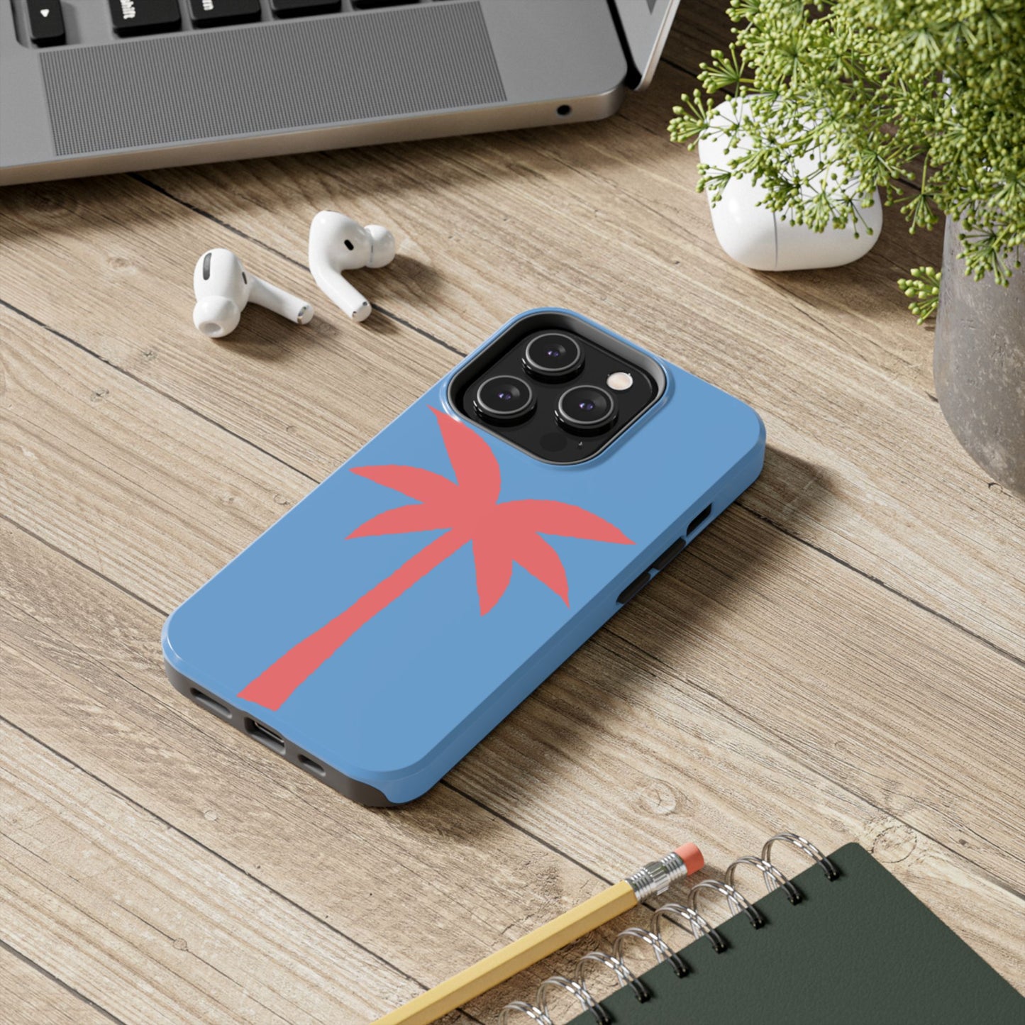 Tough Phone Case — Coral Palm on Sky Blue (Durable Protective Phone Cover)