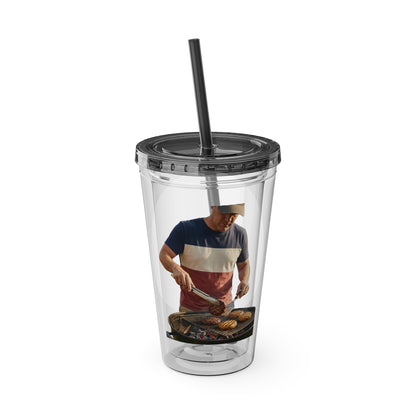 16oz Sunsplash Tumbler with Straw — Beach BBQ Graphic Travel Cup