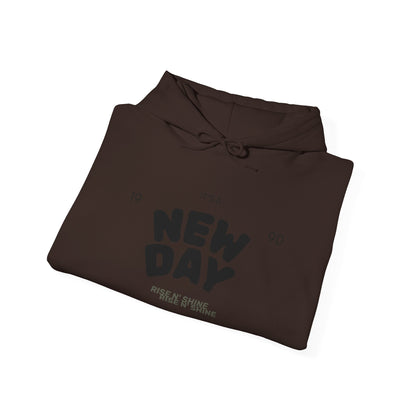 New Day Hoodie — "New Day" Graphic Pullover with Star & Heart Sleeve Accents