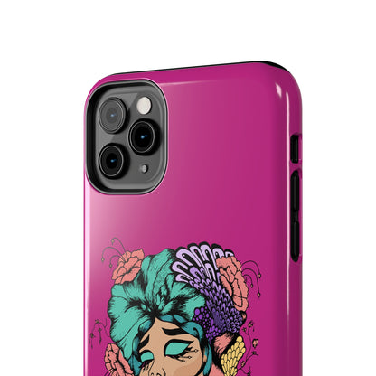Floral Muse Tough Phone Case — Bold Pink Artistic Portrait Phone Cover