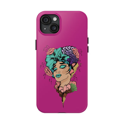 Floral Muse Tough Phone Case — Bold Pink Artistic Portrait Phone Cover
