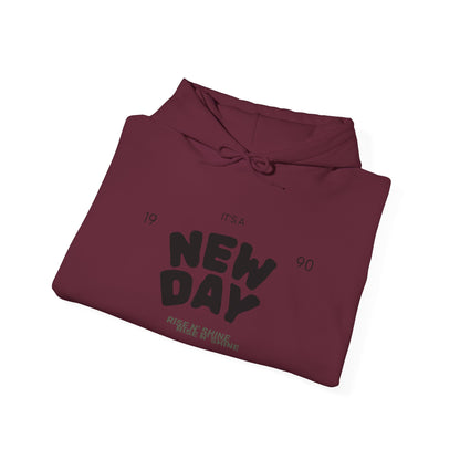 New Day Hoodie — "New Day" Graphic Pullover with Star & Heart Sleeve Accents
