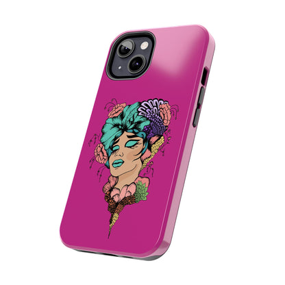 Floral Muse Tough Phone Case — Bold Pink Artistic Portrait Phone Cover