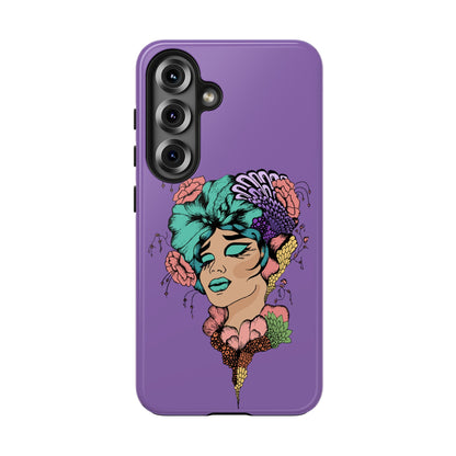 Floral Dreamer Tough Phone Case — Purple Artistic Woman Illustration, Protective iPhone Cover