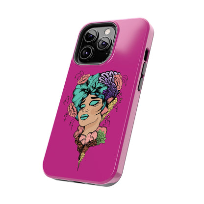 Floral Muse Tough Phone Case — Bold Pink Artistic Portrait Phone Cover