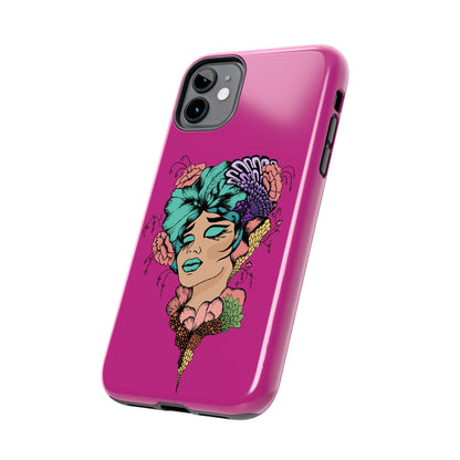 Floral Muse Tough Phone Case — Bold Pink Artistic Portrait Phone Cover