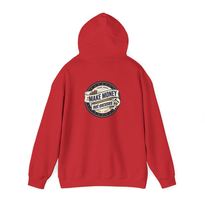 Make Money Not Excuses Hoodie — Motivational Vintage Badge Hooded Sweatshirt
