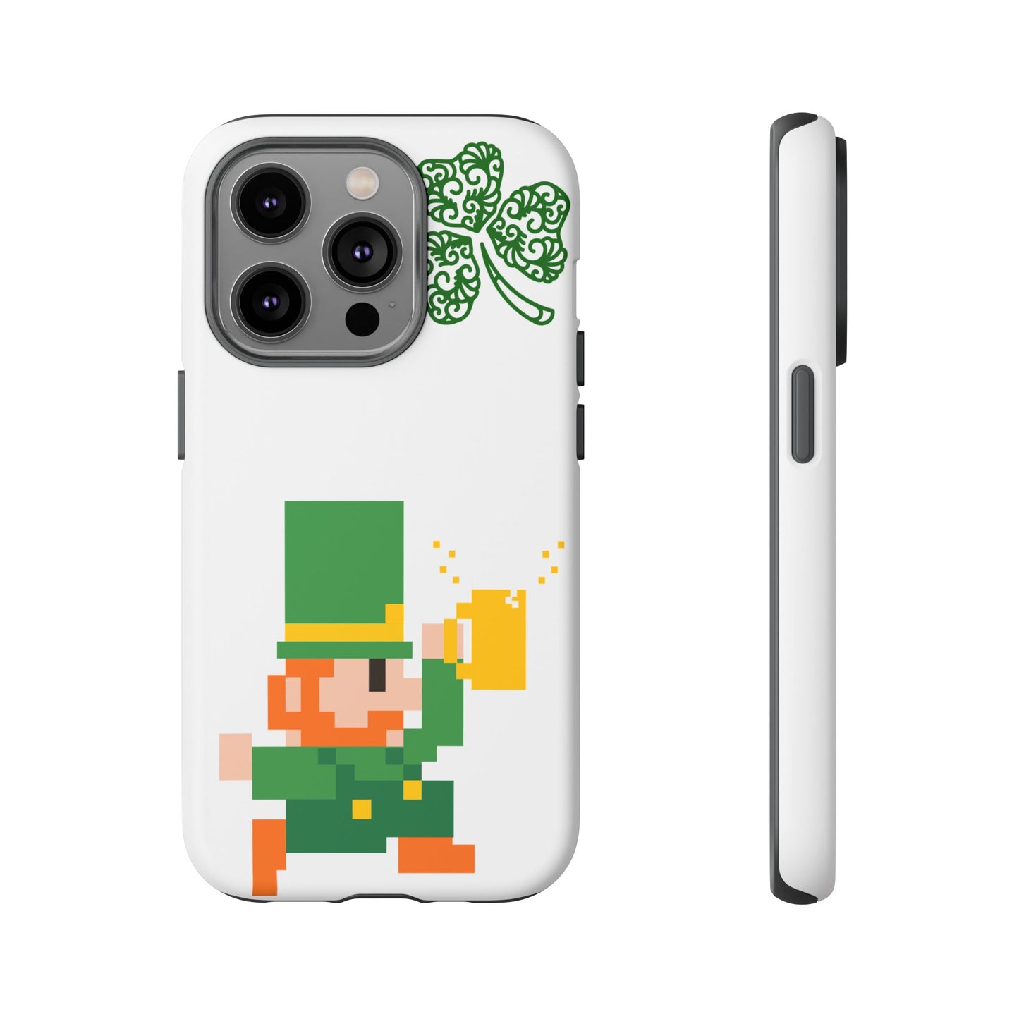 St. Patrick’s Pixel Leprechaun Phone Case — Cute Retro Gaming Clover Design