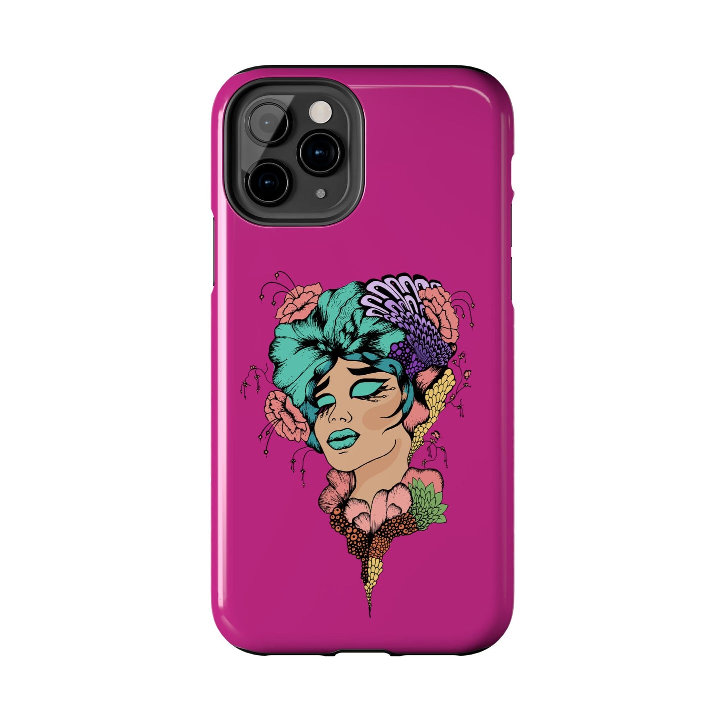 Floral Muse Tough Phone Case — Bold Pink Artistic Portrait Phone Cover