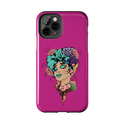 Floral Muse Tough Phone Case — Bold Pink Artistic Portrait Phone Cover