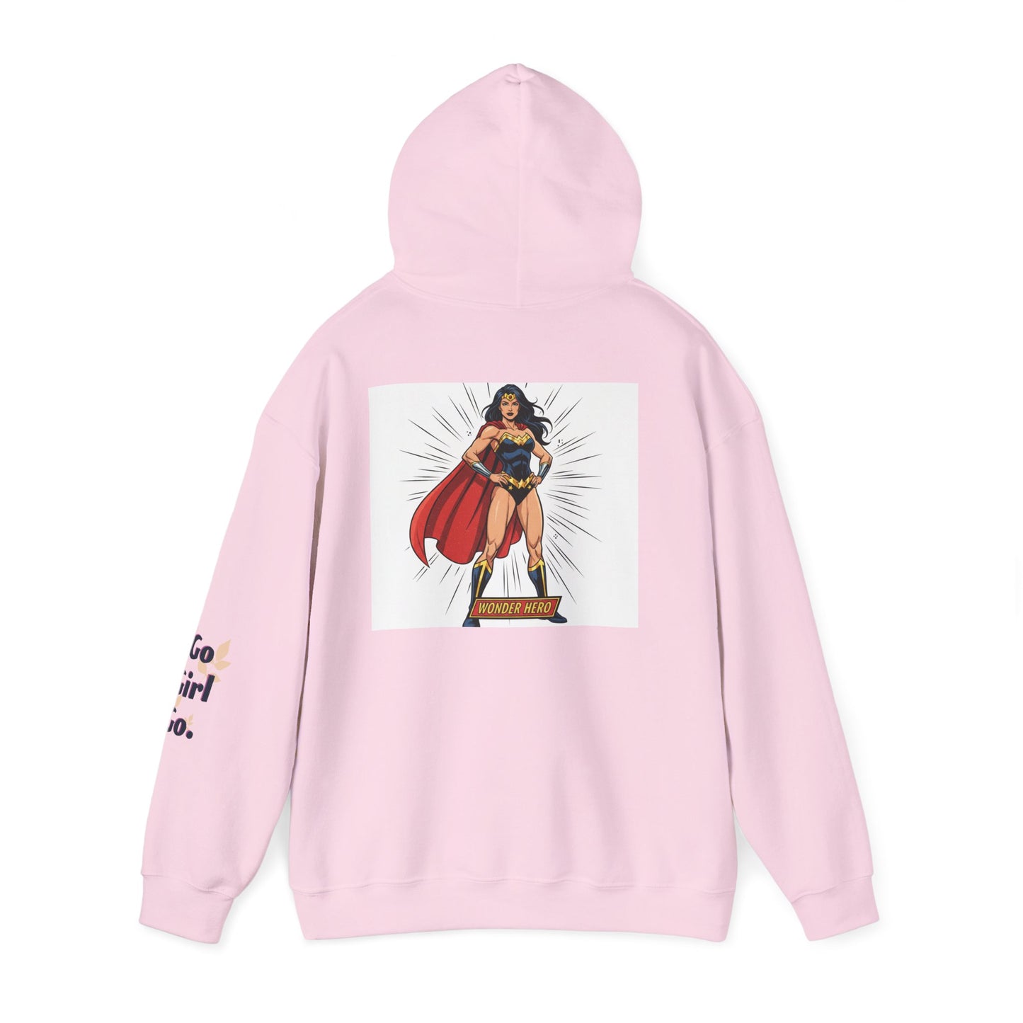 Wonder Woman Hoodie — Vintage Superhero Graphic Sweatshirt ('Go girl' sleeve)