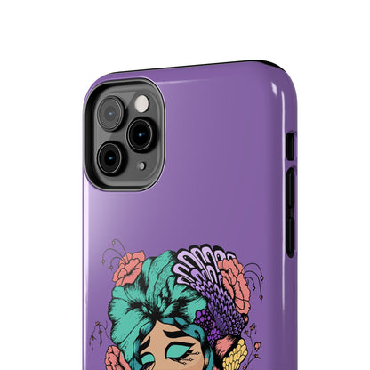 Floral Dreamer Tough Phone Case — Purple Artistic Woman Illustration, Protective iPhone Cover