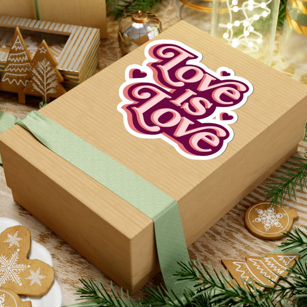 Love Is Love Kiss-Cut Sticker — Retro Pride Heart Decal for Laptops & Water Bottles