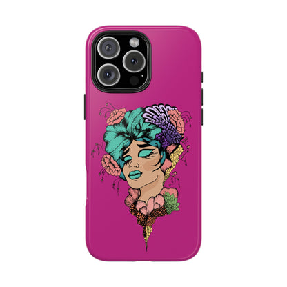 Floral Muse Tough Phone Case — Bold Pink Artistic Portrait Phone Cover