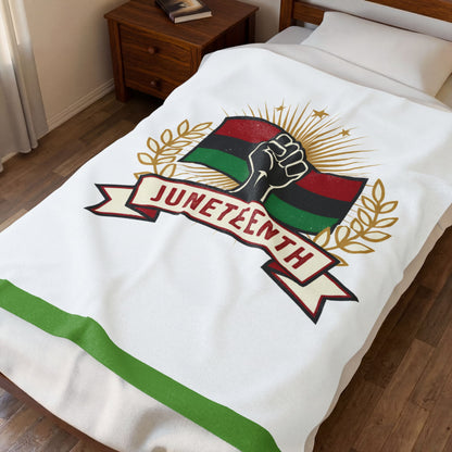 Juneteenth Velveteen Plush Blanket — Afrocentric Fist & Pan-African Flag Design