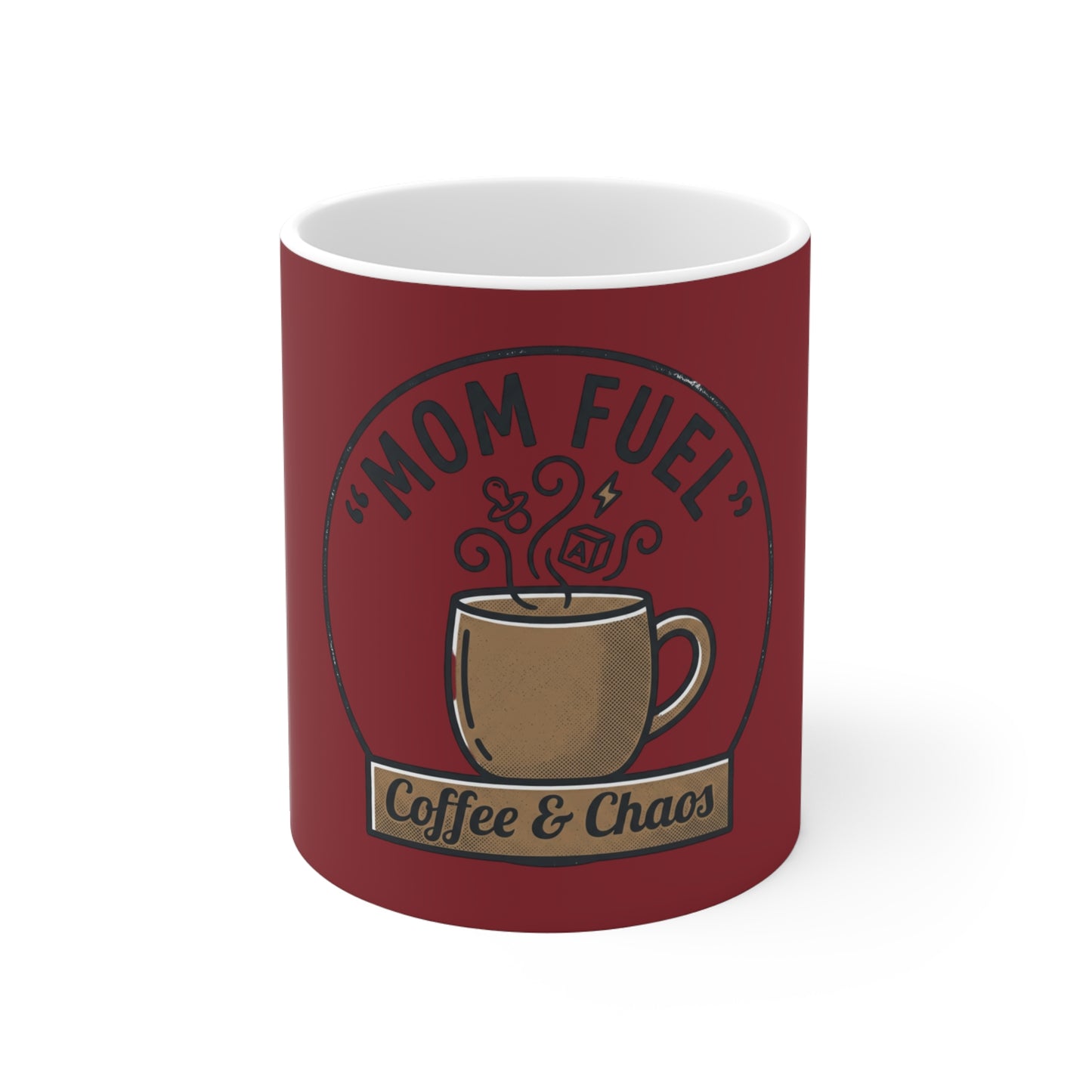 Mom Fuel Coffee Mug — 11oz “Coffee & Chaos” Ceramic Mug, Funny Gift for Moms