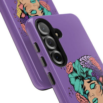 Floral Dreamer Tough Phone Case — Purple Artistic Woman Illustration, Protective iPhone Cover