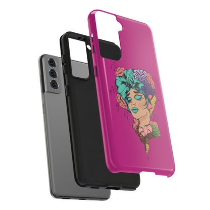 Floral Muse Tough Phone Case — Bold Pink Artistic Portrait Phone Cover